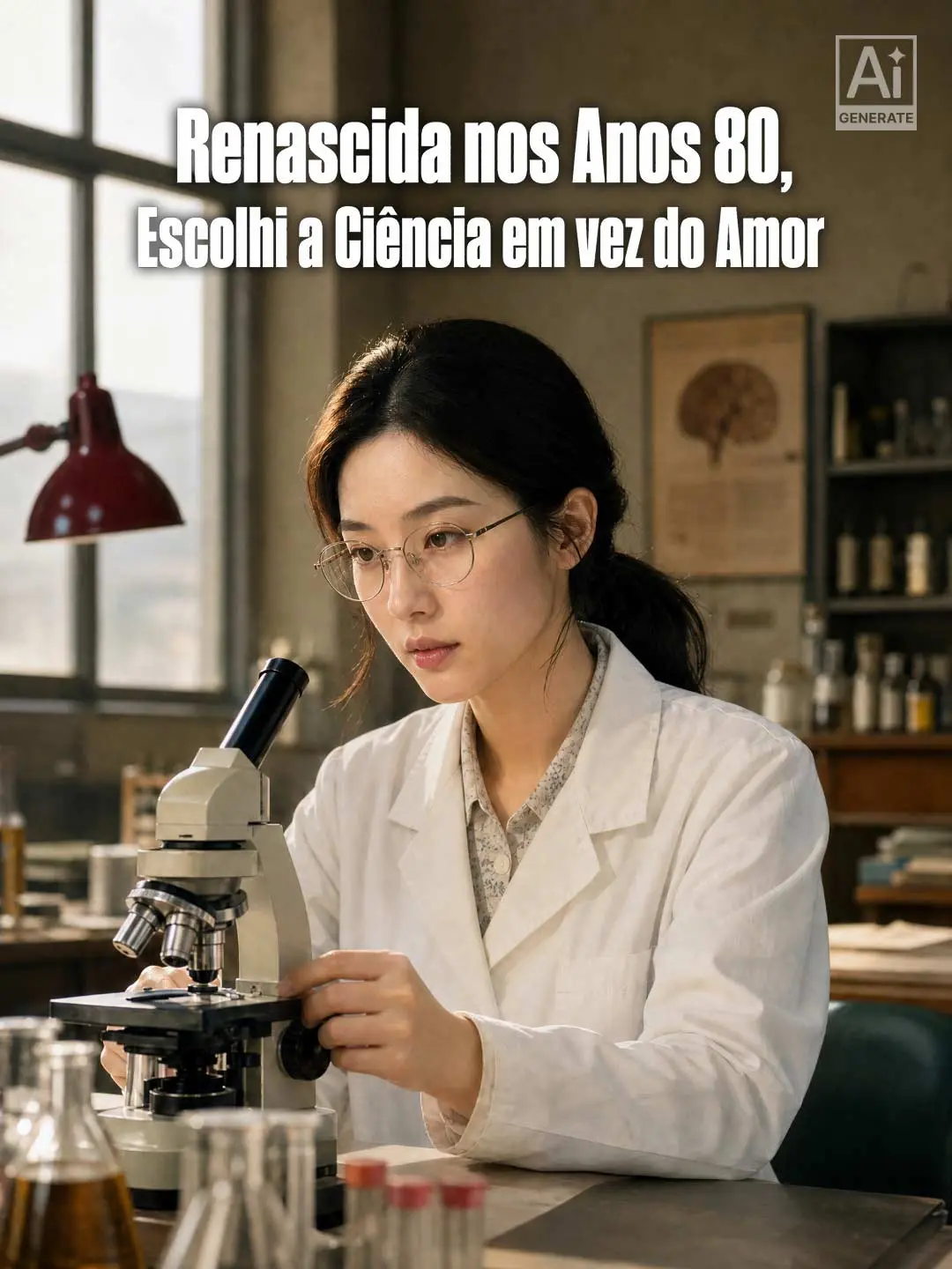Capa da minissérie Renascida nos Anos 80, Escolhi a Ciência em vez do Amor